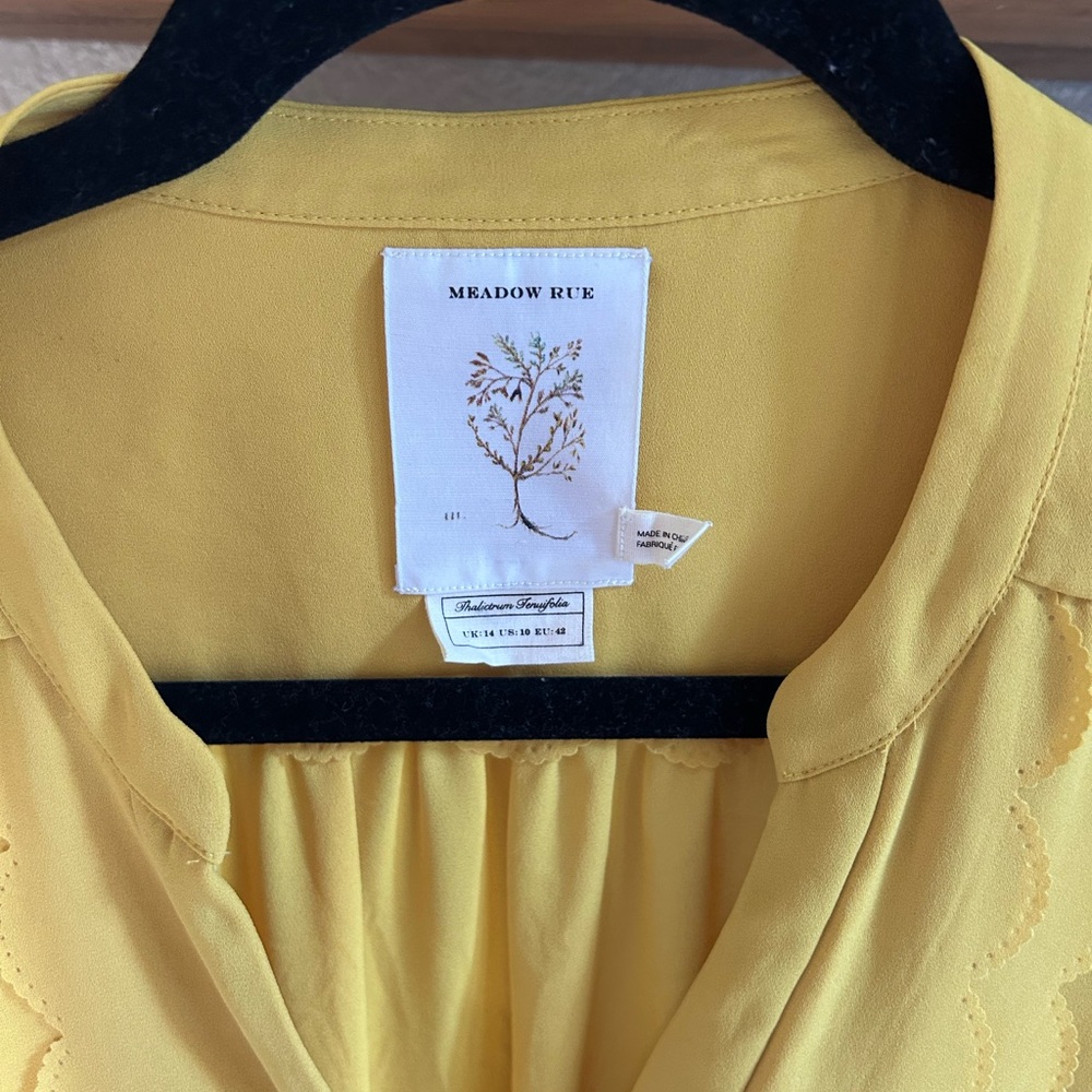 Anthropologie Meadow Rue Yellow Scalloped Blouse - Picture 3 of 9